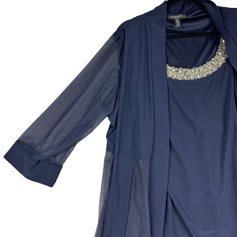 R&M Richards Jacket Cardigan Women 16W Blue 2 Piece Set Embellished Neckline NWT - Picture 7 of 12